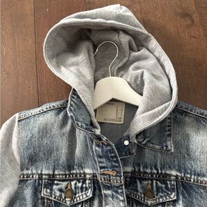 Denim and Gray Hooded Jacket